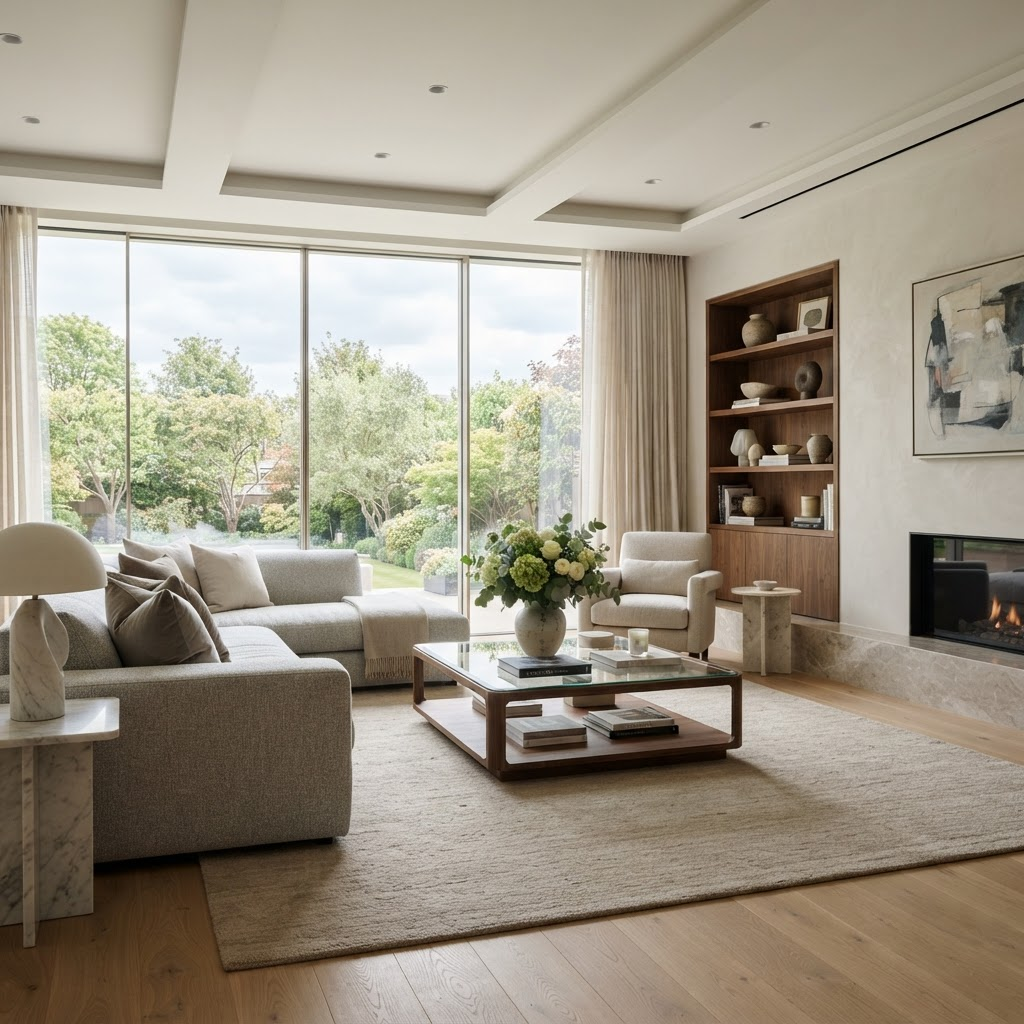 A bright, elegant, spotlessly clean modern living room